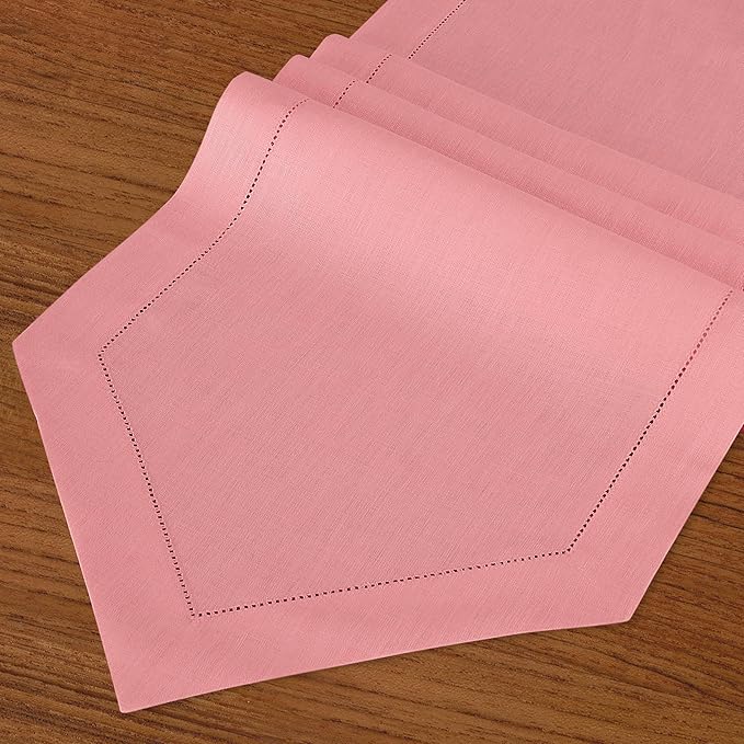 D'Moksha Homes Dusty Pink Linen Table Runner 72 Inches Long - 100% Pure Linen Diamond Table Runner 14 x 72 Inch for Dining, Fall and Halloween - Machine Washable
