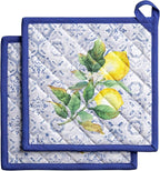 Maison d' Hermine Pot Holders 100% Cotton Potholders (8" x 8", Pack of 2) | Heat Resistant Hot Pads with Loop BBQ Cooking Baking Farmhouse Kitchen Handling Hot Pans Spring Summer - Citrus