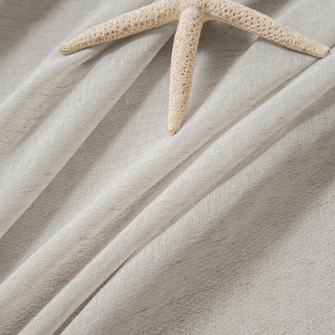 FMFUNCTEX Linen Sheer Curtains for Bedroom, Grey Curtains 63 Inch Length for Living Room, Gray Farmhouse French Flax Blend Window Draperies, Rod Pocket 2 Panels Set