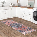 nuLOOM Medallion Bordered Machine Washable Ultra Thin Runner Rug, 2' 6" x 10', Rust