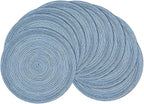 SHACOS Round Braided Placemats Set of 8 Circle Place Mats Cotton Polyester Kitchen Table Mats for Dining Table Wedding Party Decor (Blue Gray, 8)