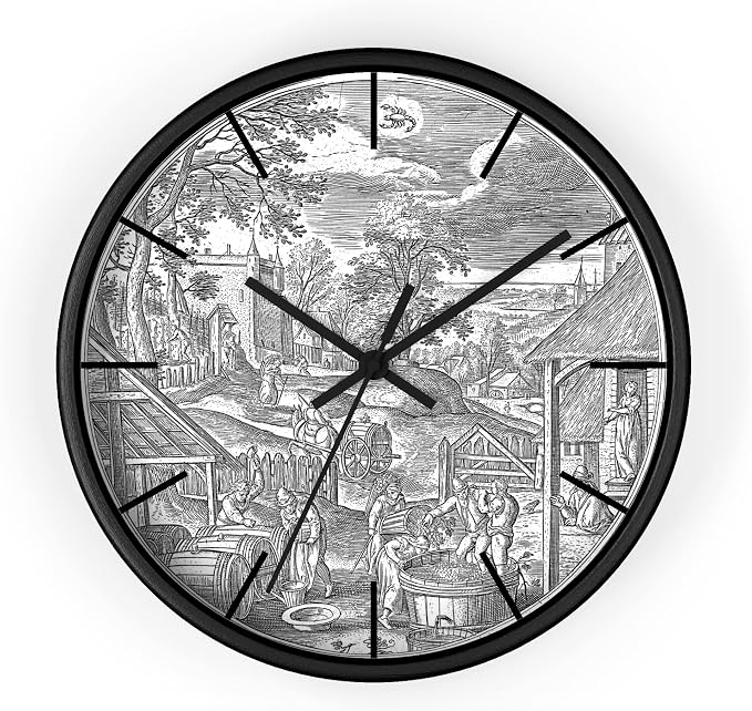 Mozingo ~ Wine Clock for Kitchen Bar Wall It's Wine O'clock Silent Time Gift Home Decor Made In USA, 10" (Hour Marks - Lines, Clock Frame Color - Black, Wine Theme #06)