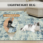 6x9 Washable Area Rug for Living Room Bedroom: Non-Slip Modern Blue Gray | Machine Washable TPR Backing, Stain-Resistant Low Pile, Pet & Kid Friendly, Abstract Decor for Dining Room, Dorm, Home Office