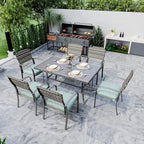 Pamapic Patio Dining Table Set, Outdoor Dining Set 7 Piece, Outdoor Wicker Furniture Set with Removable Cushions for Backyard Garden Deck/Iron Slats Table Top(Green)