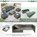 5 Pieces Outdoor Patio Sectional Sofa Couch, PE Wicker Furniture Conversation Sets with Adustable Backrest & Washable Cushions & Ottomans & Glass Coffee Table for Garden, Poolside, Backyard