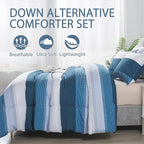 Andency Stripe Comforter Set Full Size (79x90 Inch), 3 Pieces Navy Patchwork Striped Comforter, Soft Microfiber Down Alternative Comforter Bedding Set with Corner Loops