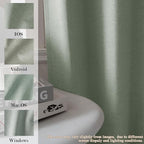 Extra Wide 100% Blackout Linen Textured Curtains - Room Dividers, W200 x L96 (1 Panel), Pinch Pleat Drapes for Living Room, Full Light Block Out Drapery for Sliding Door, Fog Green