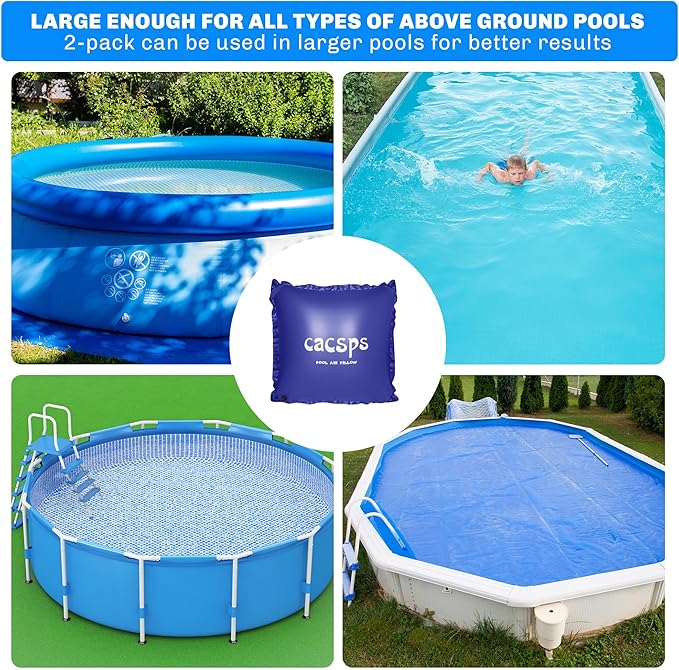 3 Pack Pool Pillow for for Above Ground Pools, 4x4 Ft Pool Air Pillow for Closing Winter Pool Winterizing Kit for Ground Pool, 0.5mm PVC Material, 2X 16.5Ft Rope (Blue)