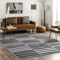 nuLOOM Henry Contemporary Striped Machine Washable Ultra Thin Area Rug, 5' x 8', Charcoal