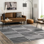 nuLOOM Henry Contemporary Striped Machine Washable Ultra Thin Area Rug, 5' x 8', Charcoal