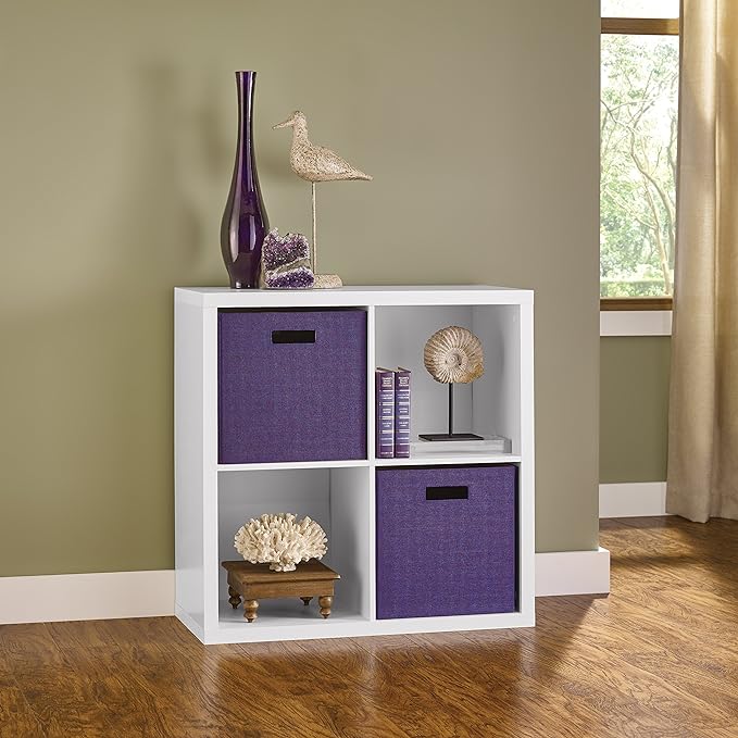 ClosetMaid Bookshelf with 4 Shelf Tiers, Adjustable Shelves, Tall Bookcase Sturdy Wood & 4 Cube Storage Shelf Organizer Bookshelf with Back Panel, Easy Assembly, Wood, White Finish
