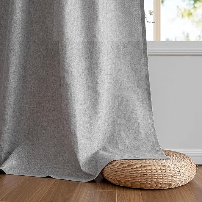 MYSKY HOME Living Room Curtains 84 Inches Long Semi Sheer Light Filtering Privacy Drapes for Bedroom Linen Look Textured Boho Home Decor, Backdrop Curtain for Parties, 50" x 84", Dove Grey, 2 Panels