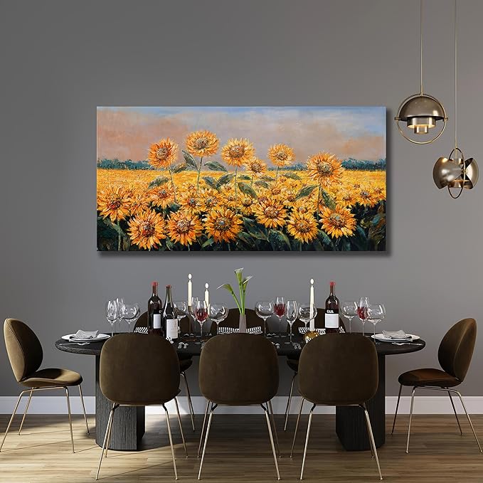 Yuaxker Flowers Canvas Wall Art Sunflower Flower Canvas Painting Yellow Aesthetic Wall Decor Artwork for Living Room Bedroom Dining Room Office Home Decor 20x40inch