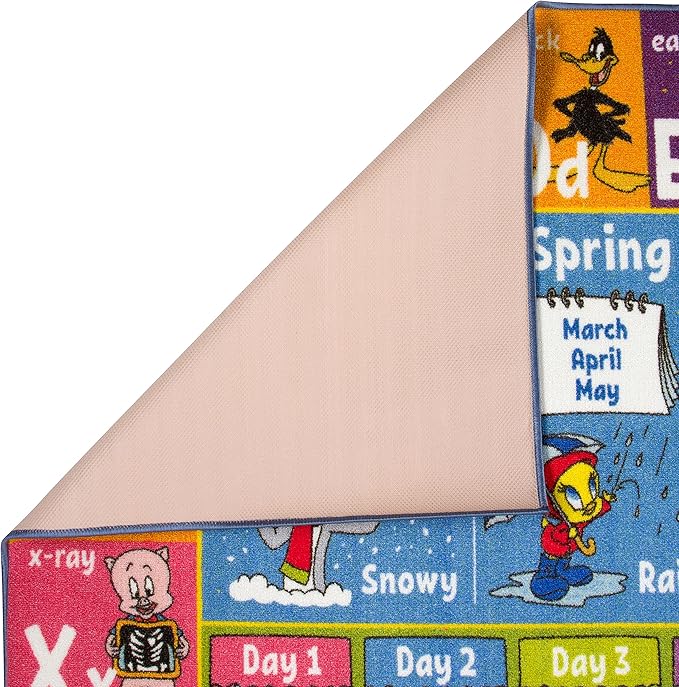 KC Cubs | Looney Tunes ABC Alphabet, Seasons, Months and Days of The Week Educational Learning & Game Play Area Non Slip Boy & Girl Kids Rug Carpet for Children Bedroom, Toddler Classroom & Baby Mat