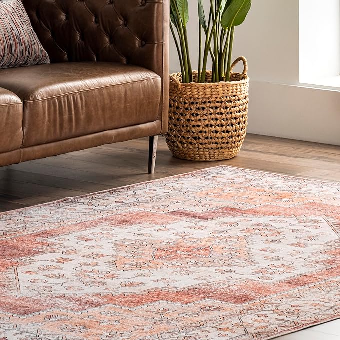 nuLOOM Dania Machine Washable Medallion Ultra Thin Area Rug, 3' x 5', Rust