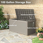NUNU LAB 102 Gallon Large Waterproof Resin Deck Box, Lockable Outdoor Storage Box with Gas Lift, Patio Cushions, Garden Tools, Pool Supplies, Indoor Outdoor Storage Container, Grey