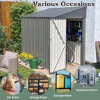 4x7 FT Lean to Shed with Single Lockable Side Door, Outdoor Metal Storage Shed, Sloping Roof Galvanized Utility Steel Tool Shed for Garden, Patio, Lawn & Backyard