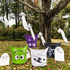 POPGIFTU 12 Pack Halloween Lawn Leaf Bags - Heavy Duty Plastic Trash Bags with Twist Ties, 6 Designs Large Pumpkin Yard Waste Bags for Garden, Lawn, Porch, Indoor Outdoor Halloween Decorations