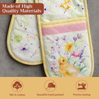 Maison d' Hermine Double Oven Mitts 100% Cotton Double Oven Glove (7"x35") | Heat Resistant BBQ Cooking Gloves with Loop Baking Grilling Kitchen Hotel Home Farmhouse Spring Summer - Easter Zest