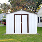 10 x8 FT Metal Outdoor Storage Shed & Double Hinged Large Door - Heavy-Duty Shed with Floor, Lockable & Ventilation - Rainproof Windproof Large Utility Garden Shed for Backyard Patio Lawn - Brown