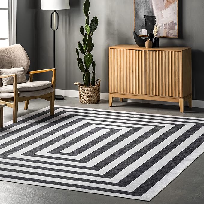 nuLOOM Sharri Modern Striped Machine Washable Ultra Thin Area Rug, 4' x 6', Grey
