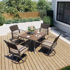 Pamapic 5 Piece Outdoor Dining Set, Rattan Outdoor Patio Furniture Set for Deck Backyard with Plastic-Wood Outdoor Dining Table, 4 Swivel Outdoor Dining Chairs and Removable Cushions (Beige)