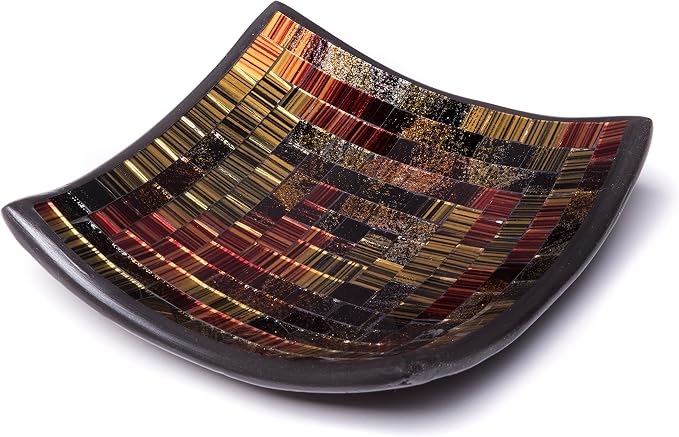 Red Co. Glass Mosaic Ceramic Catch-All Tray, Decorative Accent and Centerpiece Plate - Squared 6 inches