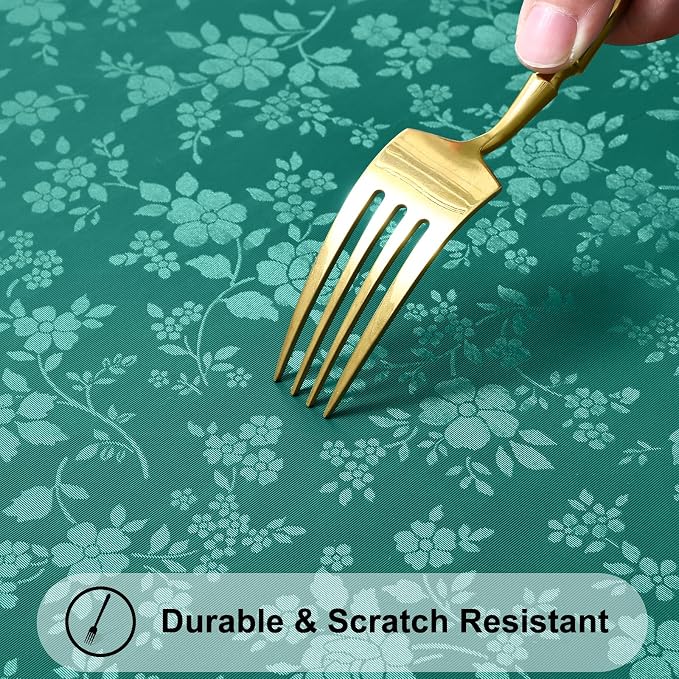 Smiry Rectangle Waterproof Heavy Duty Vinyl Tablecloths, 60 x 102 Inch | Wipeable Washable Floral Embossed Table Cover for Kitchen and Dining Room, Indoor & Outdoor Use, Christmas Green
