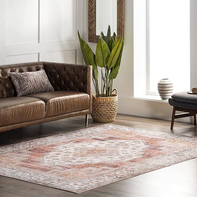 nuLOOM Dania Machine Washable Medallion Ultra Thin Area Rug, 6' x 9', Rust