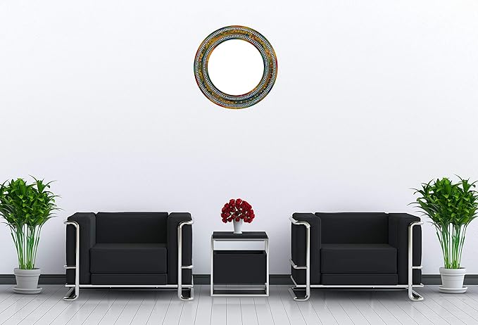 Mosaic Mirror, Wall Art Décor – Handcrafted Decorative Wall Mirror, Autumn Green, Deep Blue, and Brown Round Mosaic