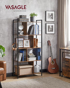 VASAGLE Bookshelf, 5-Tier Bookcase, Storage Shelving Unit, Display Shelf with Open Compartments for Living Room Home Office, Bedroom, Industrial, 11.8" D x 29.1" W x 59.1" H, Rustic Brown + Black