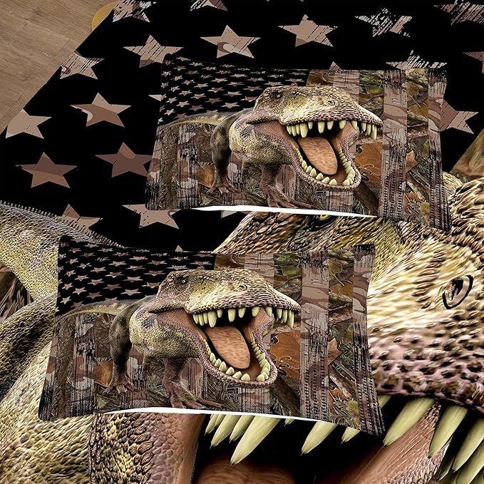 Tailor Shop Dinosaur Boys Comforter Sets King Size,Dinosaur Bedding Sets for Kids Teens,Camo Comforter Sets American Flag Comforter Sets with 1 Comforter 2 Pillowcase…