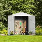 Devoko Outdoor Storage Shed 8 x 6 FT Lockable Metal Garden Shed Steel Anti-Corrosion Storage House with Single Lockable Door for Backyard Outdoor Patio (Gray)