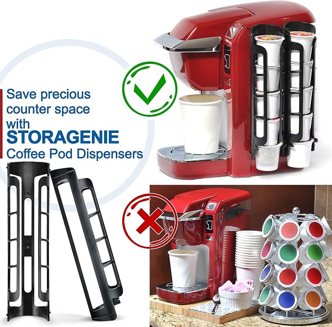 STORAGENIE Coffee Pod Holder Side Mount K Cup Pods Organizer compatible with Keurig Coffee Makers, Space Saving Kcup Storage, Perfect for Small Counters (3 Pack/For 15 K-Cups, Black)