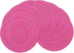SHACOS Round Placemats Set of 8 Braided Cotton Polyester Table Placemat 15 inch Circle Place Mats for Kitchen Dining Table Holiday Party (Hot Pink, 8)