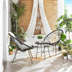 SONGMICS 3-Piece Outdoor Seating Acapulco Chair, Modern Patio Furniture Set, Glass Top Table and 2 Chairs, Indoor and Outdoor Conversation Bistro Set, Ink Black UGGF011B01