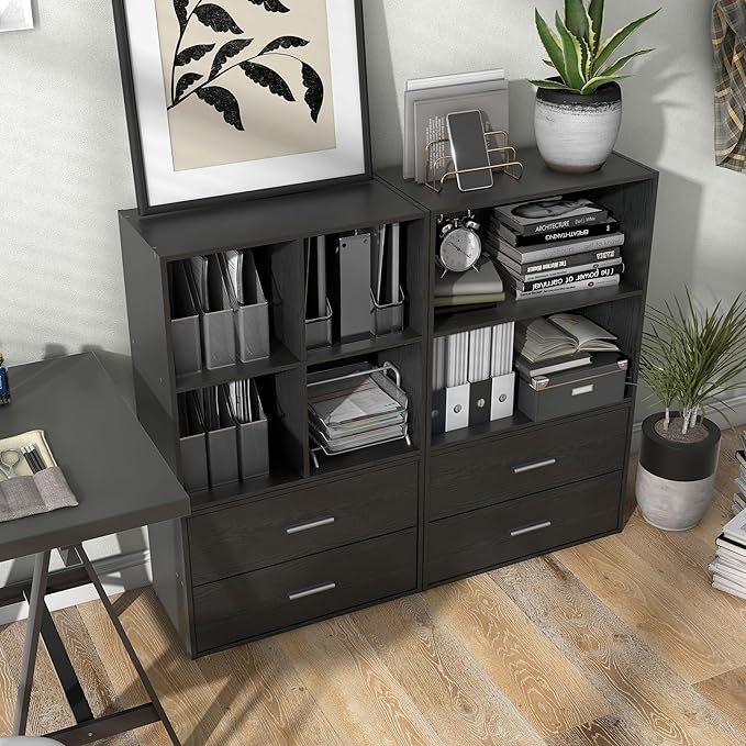 Apexa 2 Wooden Stackable Storage, Small Food Pantry Cabinet, Cajonera De Madera, Underbed Drawer Dorm Teen Room Decor & Bedroom, Home Office, Kitchen, Black