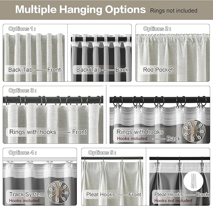 RAIN CITY 2 PCs Extra Wide Linen Blackout Curtains 102 Inches Long,Back Tab Pleaetd Drapes with Hooks Track System Curtain Panels Room Divider Curtains for Patio Sliding Door Living Room 70 x 102