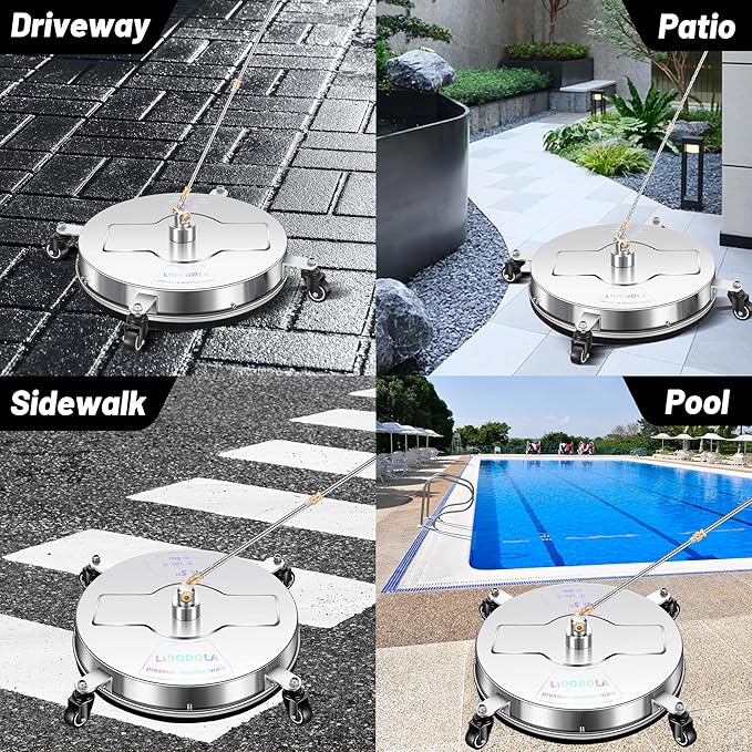 16.5" Pressure Washer Surface Cleaner with 4 Wheels - Stainless Steel Surface Cleaner for Pressure Washer Attachment for Concrete, Driveway, Patio, Sidewalk, Deck and Daily Washing - PWS16.5