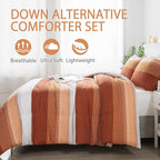 Andency Stripe Comforter Set Full Size (79x90 Inch), 3 Pieces Terracotta Patchwork Striped Comforter, Soft Microfiber Down Alternative Comforter Bedding Set with Corner Loops