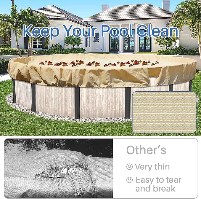 ECOOPTS 6 ft Round Pool Cover for Above Ground Pools, Swimming Pool Cover Protector Winter Safety Cover (Beige)