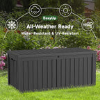 EasyUp 120 Gallon Outdoor Storage Box Waterproof, UV Resistant Resin Deck Box with Hydraulic Rod, Reinforced Stability for Patio, Garden, and Pool, Striped Black