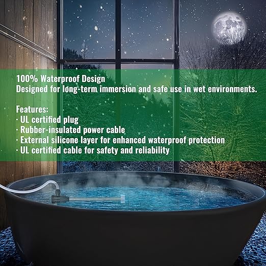 1500W Immersion Water Heater for Hot Tub & Swimming Pool – Portable Fully Submersible Electric Heater with Auto Shut Off & WiFi Timer for Bathtub, Inflatable Pool and Above Ground Pool