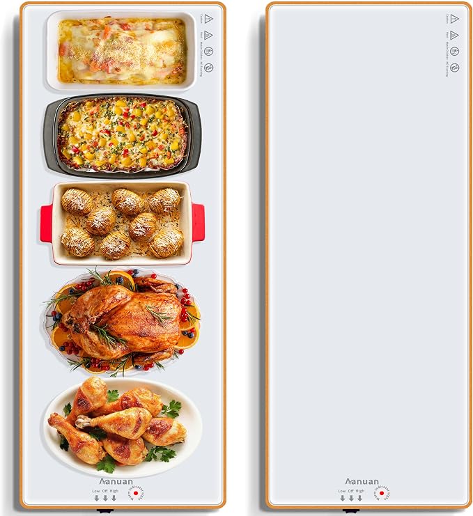 Warming Trays for Buffets Party, 47"x12", Tempered Glass Food Warmer, White | Keep Food Warm,Electric Warming Mat For food for Gathering, Button Temperature Control,Full Surface Warm,Build-in Thermostat