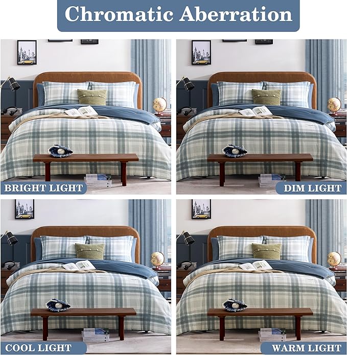 Blue Full Size Comforter Sets, Plaid Comforter Full Size for Boys & Girls,Classic Homestead-style Bedding Sets Full with Full Size Bed Sheets and Comforter Set