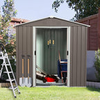 6x5 FT Outdoor Storage Shed, Metal Garden Shed with Frame Floor, Outside Tool Shed with Lockable Sliding Doors, Waterproof Storage Building with Sloped Roof for Backyard, Patio, Lawn, Warm Gray