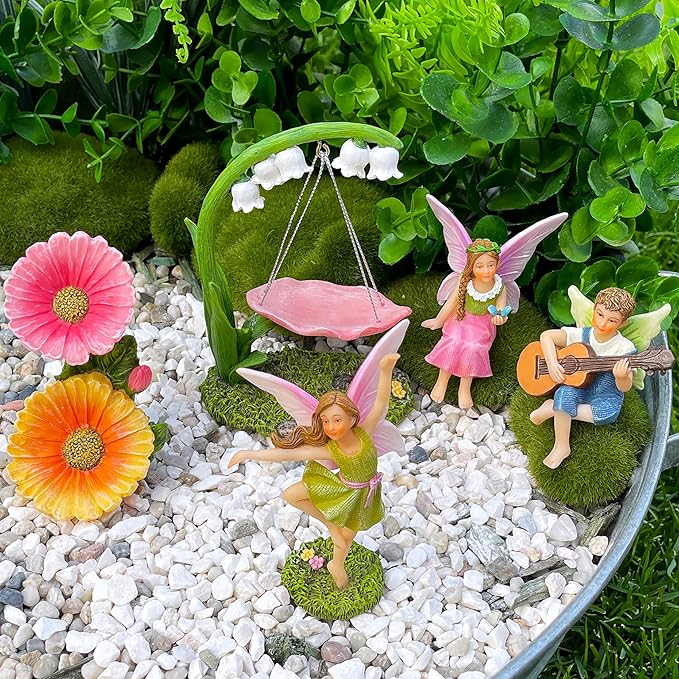 Mood Lab Fairy Garden - Dancing Swing Accessories Kit of 5 pcs - Miniature Garden Figurines Set - Outdoor or House Decor