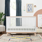 Babyletto Scoot 3-in-1 Convertible Crib with Toddler Bed Conversion Kit in White and Washed Natural, Greenguard Gold Certified