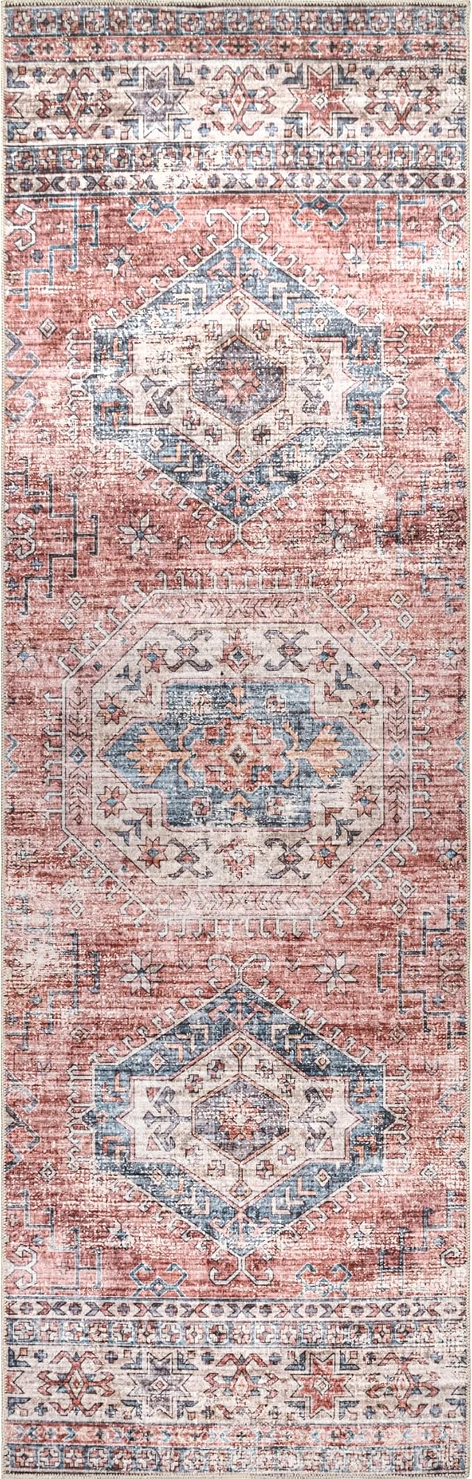 nuLOOM Desna Machine Washable Faded Vintage Ultra Thin Runner Rug, 2' 6" x 6', Peach