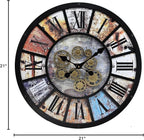 Unique Moving Gear Extra Large Wall Clock 21"-Battery Powered. Retro Industrial Steampunk Country Farmhouse Decor for Living Room, Kitchen,Bars, Restaurants, cafes, Offices(Black- 21")